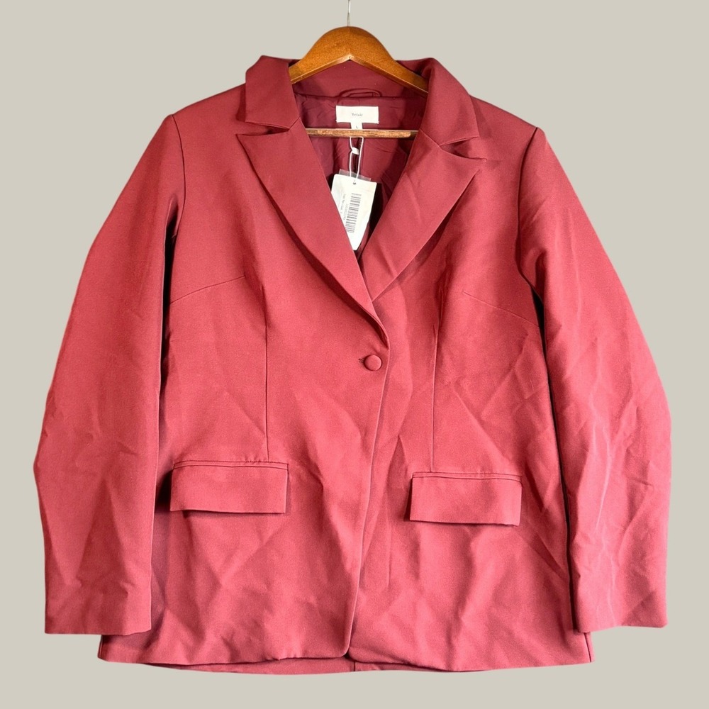 YstGuic Womens Blazer Large Burgundy Single Button Notched Lapel Dark Academia